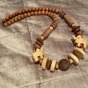 Wood Beaded Elephant Necklace
